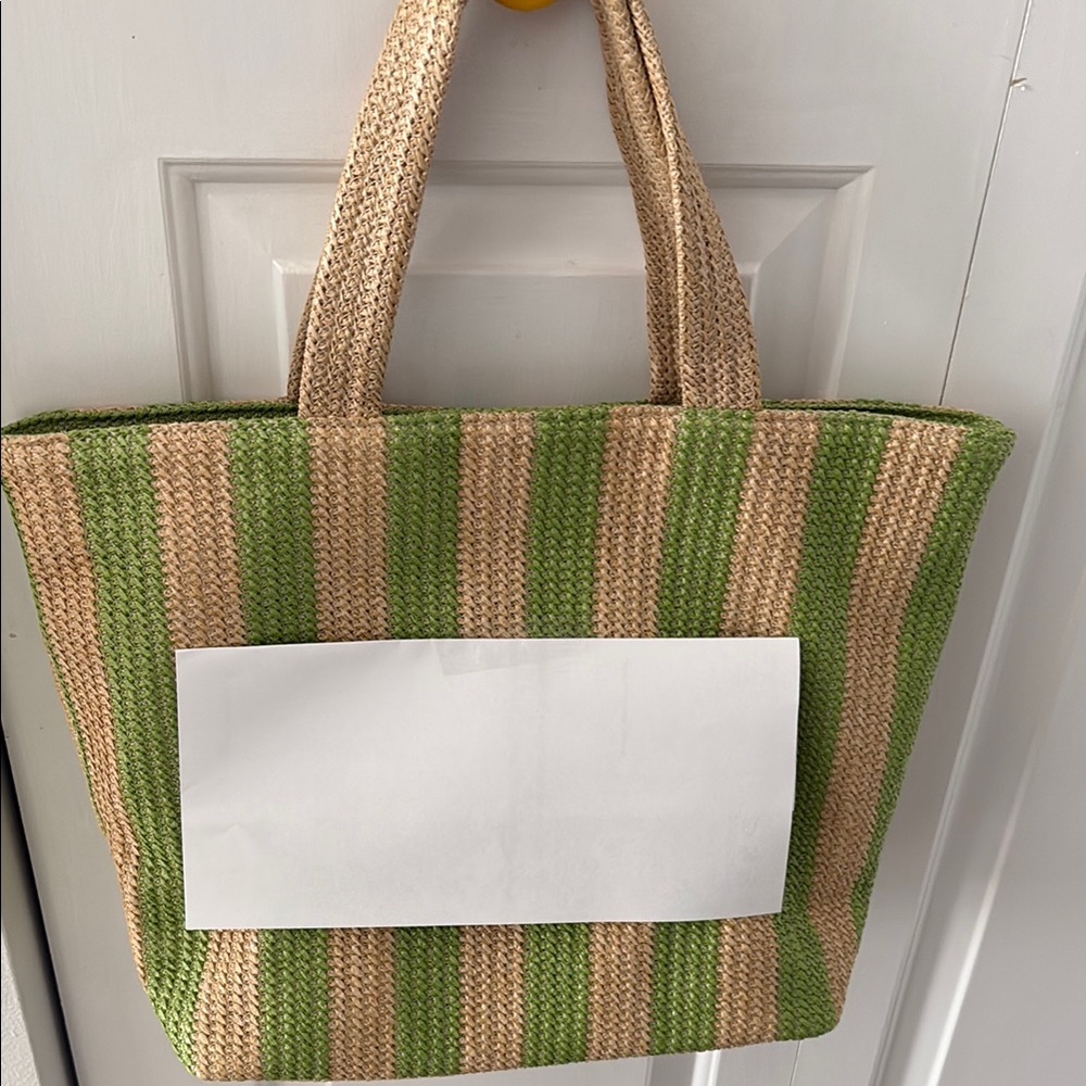 Green and Tan Striped Tote Bag